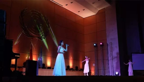 图为由张海迪主席作词，盲人歌手朱黎演唱，魏菁阳用芭蕾表演的节目《我要飞》
